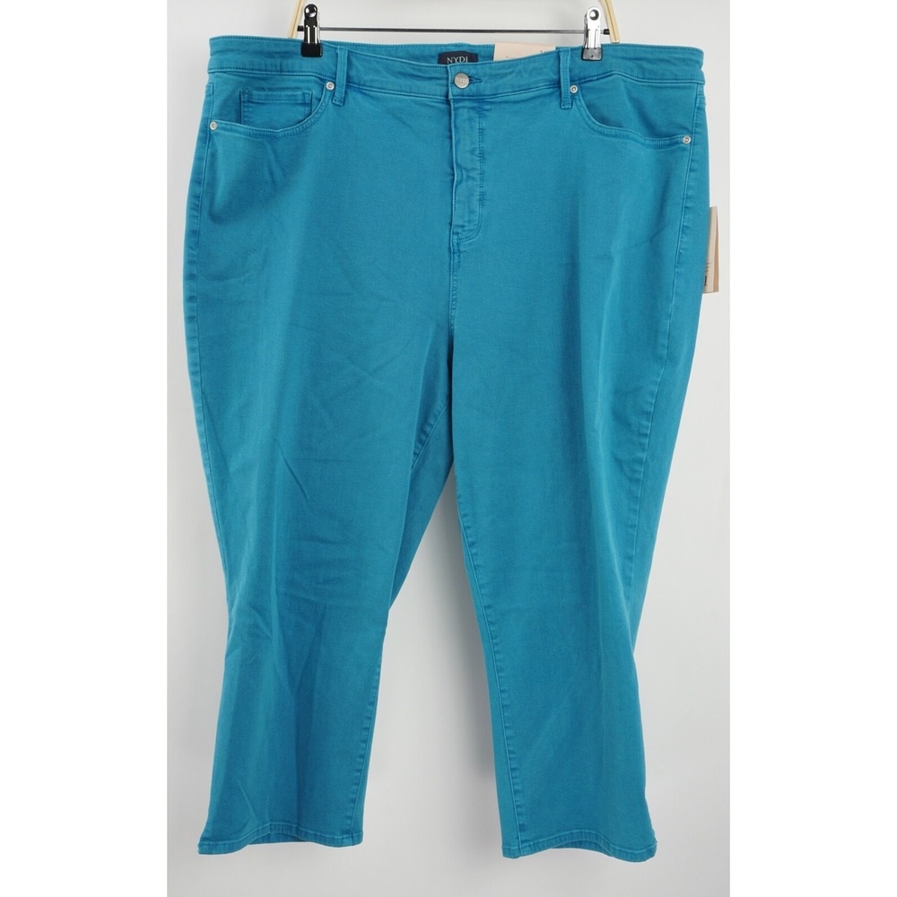 New 89$ NYDJ Turqtrail Women 24W Turquoise Stretch Denim Skinny Crop Capri Jeans